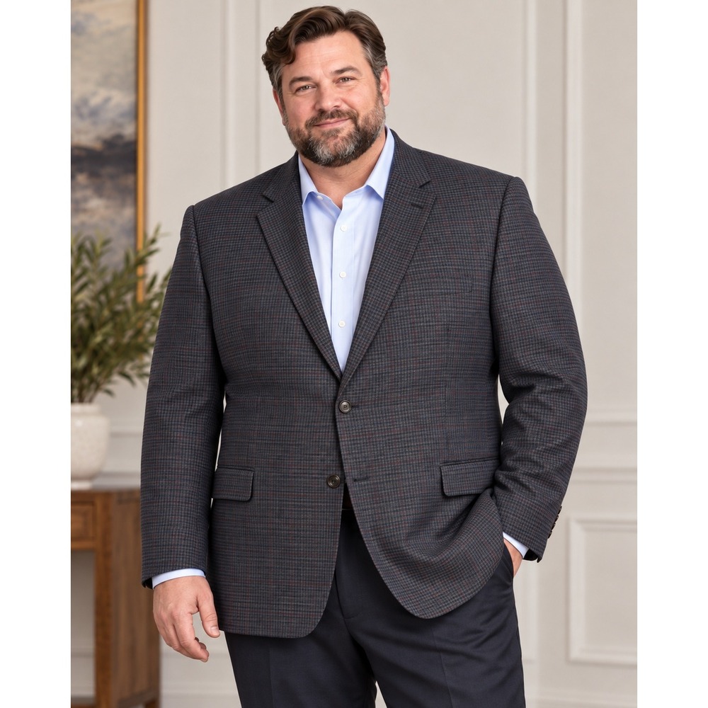 Jos A Bank Blazer Blue Plaid 100% Wool Executive Traditional Fit 50R